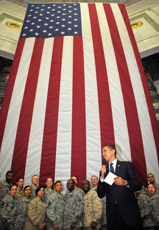 Barack Obama with HUGE American Flag